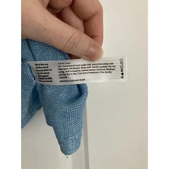 Eileen Fisher Womens Small Linen Delave Bateau Neck Box Top Sky Blue Coastal - Picture 6 of 9